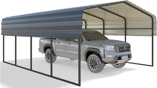 Veikous 12 ft. W x 20 ft. D Carport Galvanized Steel Car Canopy and Shelter, Gray