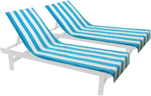 Pool Lounge Chair Cover - 2 Pack Cabana Stripe 100% Cotton Soft Premium Rings...