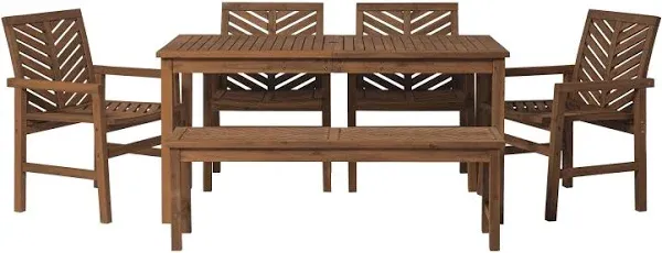 Walker Edison 6-Piece Chevron Outdoor Patio Dining Set - Dark Brown