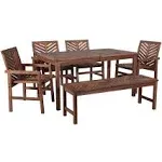 Walker Edison 6-Piece Chevron Outdoor Patio Dining Set - Dark Brown