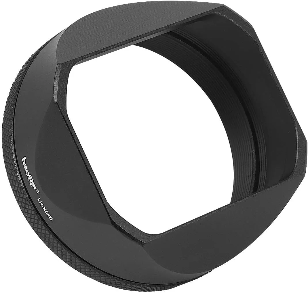 Haoge LH-X54W Square Metal Lens Hood with 49mm Adapter Ring for Fujifilm X100VI Fuji X100V Camera Silver LH-X54B