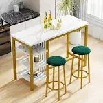 DKLGG 47" Bar Table and Chair Set, Small Kitchen Counter Dining Table Set for 2, 3 Piece Bar Height Table with 2 Stools & Storage, Pub Table Dining Set for Breakfast Nook, Small Space