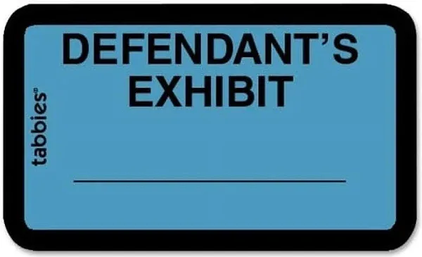 Tabbies Legal Exhibit Labels &#034;Defendant&#034; 1-5/8&#034;x1&#034; 252/PK Blue 58093