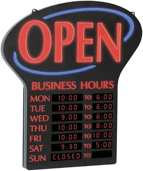 Newon LED Open Sign with Digital Business Hours