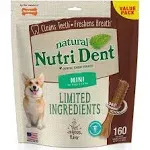 Nylabone Natural Nutri Dent Filet Mignon Dental Chews - Limited Ingredients - Mini - 160 Count