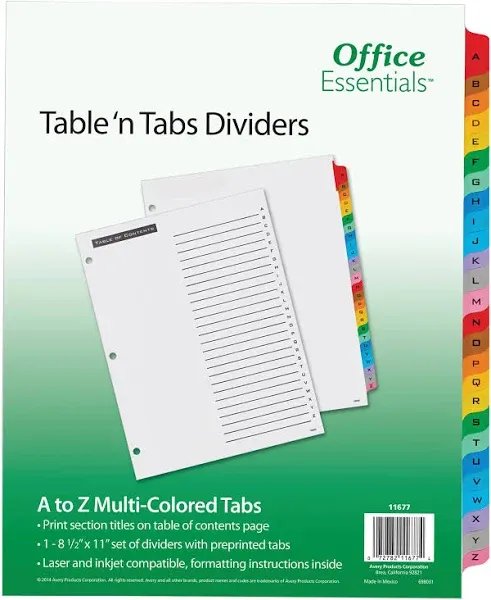 Avery Office Essentials Table 'n Tabs Dividers