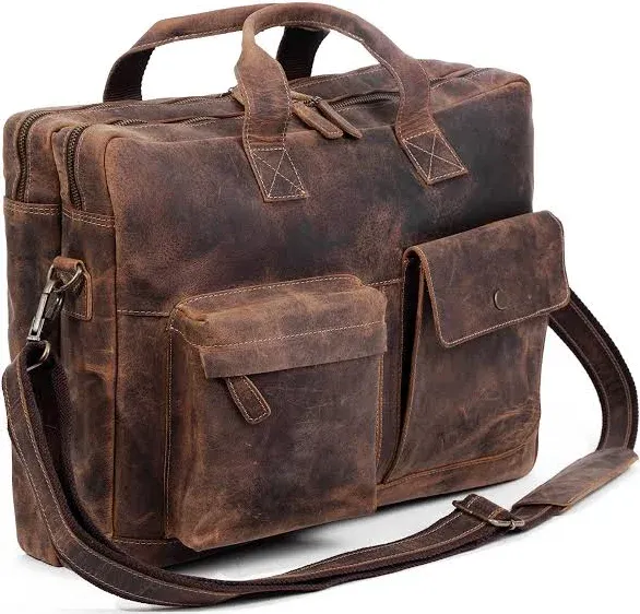 Leather briefcase 18 Inch Laptop Messenger Bags for Men and Distressed Tan