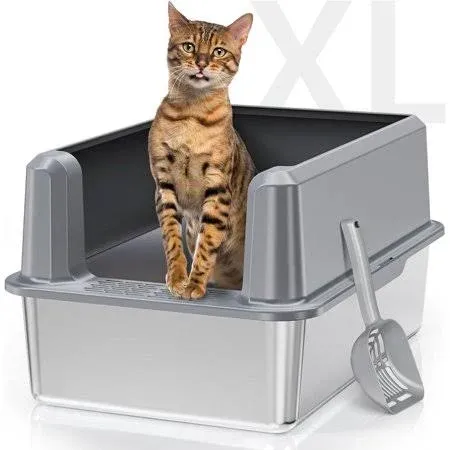 Stainless Steel Litter Box Extra Large Cat High Sided Metal Big Cats Easy To