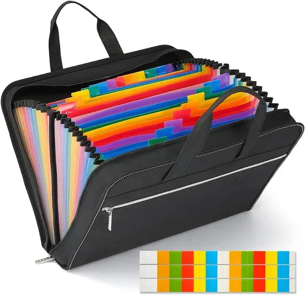 SEEKIND Accordian File Organizer with Handle,26 Pockets Expanding File Folder, Portable Cloth Document Organizer Accordion File Keeper for Letter Size / A4 File, for Office, School-Black