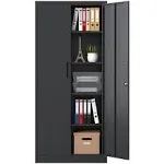 Metal Storage Cabinet with Lock, Garage Metal Storage Cabinet with 2 Lockable Doors and 4 Adjustable Shelves,Metal Storage Cabinets, Pantry Cabinet for Office,Home,Garage,Gym,School (Black)