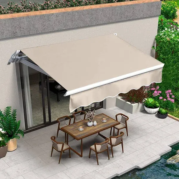 9.8'x8.2' Patio Awning Retractable Awning Cover Sunshade Shelter Outdoor Canopy with Crank Handle and Water-Resistant Polyester for Courtyard, Balcony, Shop, Restaurant, Cafe, Deck (Green)