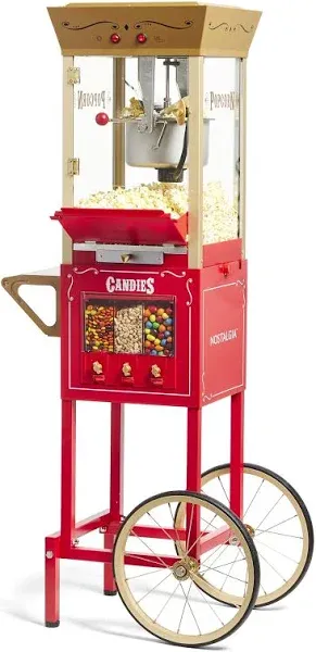 Nostalgia 53-Inch Popcorn Cart with Candy Dispenser - Red