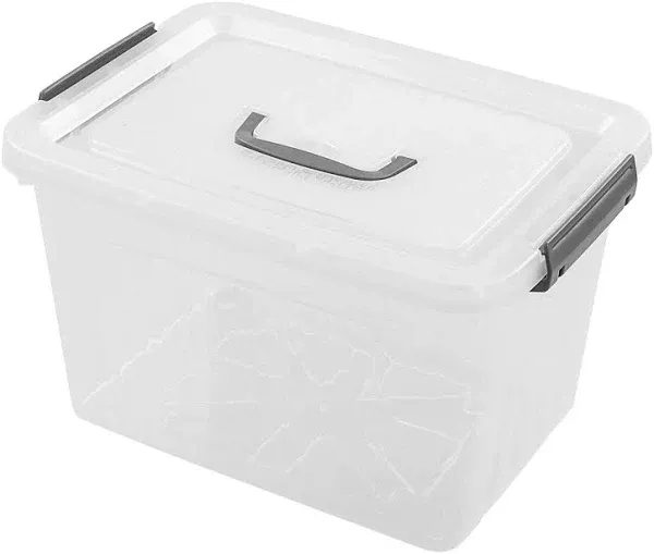 Farmoon 12 Quart Clear Storage Bin, Plastic Stackable Box/Cotainer with Lid and Grey Handle