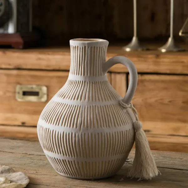 Rustic Ceramic Vase for Home Decor, Farmhouse Decorative Vases for Grey - B