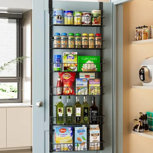  Over the Door Pantry Organizer, Adjustable Pantry Door Organizer, Medium Black