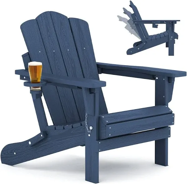  Folding Adjustable Adirondack Chair, HDPE Reclining Adirondack Embossing Blue