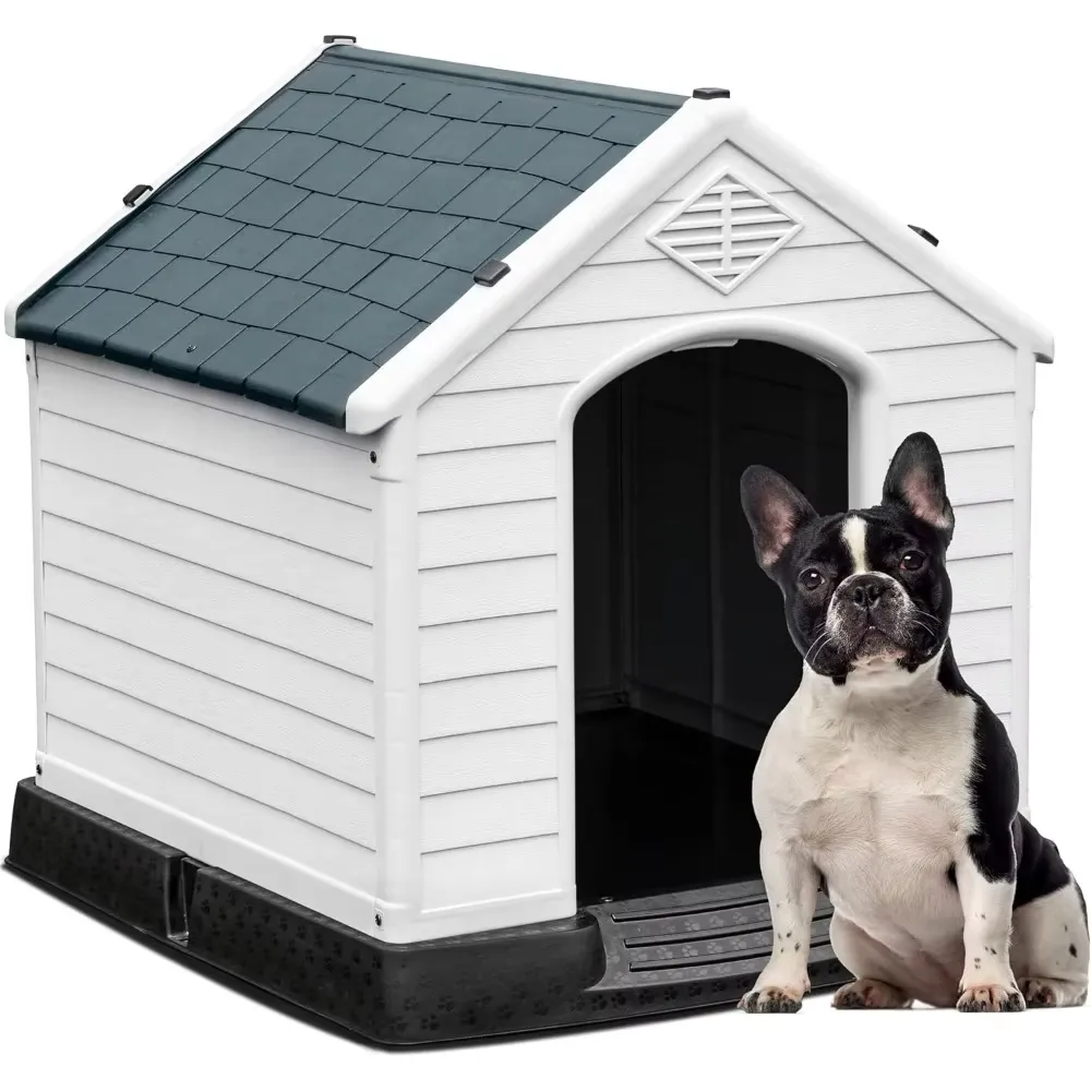 YITAHOME 28.5'' Plastic Dog House Outdoor Indoor Doghouse Puppy Shelter Water Resistant Easy Assembly Sturdy Dog Kennel with Air Vents and Elevated