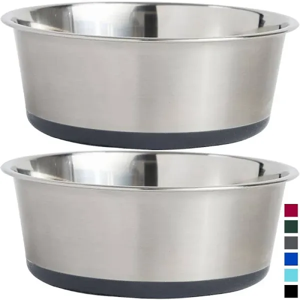 Stainless Steel Metal Dog Bowl Set of 2, Rubber Base, Heavy Duty Feeding Dish...