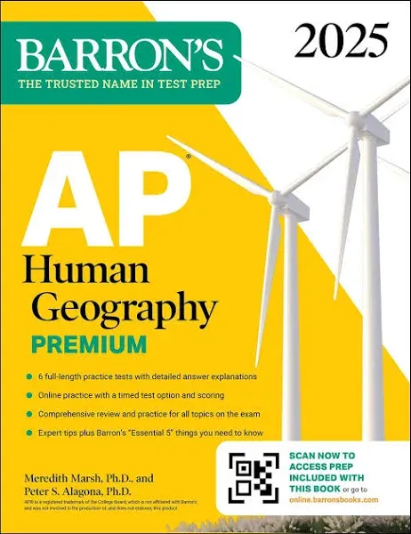 AP Human Geography Premium, 2025: Prep Book with 6 Practice Tests + Comprehensive Review + Online Practice (Barron's AP Prep)