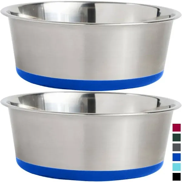 Gorilla Grip Stainless Steel Metal Dog Bowl Set of 2 Rubber Base