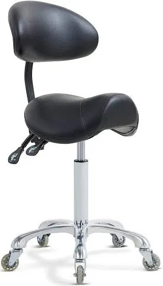 Saddle Stool Rolling Chair with Back Support, Tattoo Dental Stool Chair Black