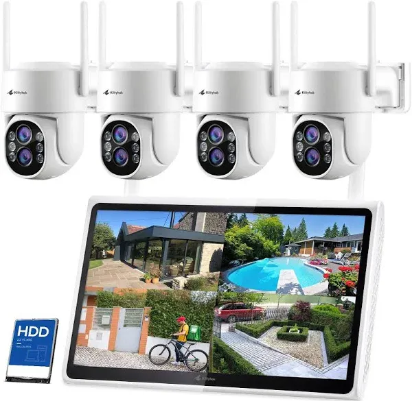 Kittyhok Wireless Security Camera System Outdoor with Monitor | 4pcs 2K Dual ...