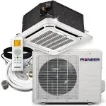 Pioneer | 18,000 BTU 8-Way Cassette Ductless Inverter Mini Split Air Conditioner Heat Pump, 230V, 16 ft (Standard)