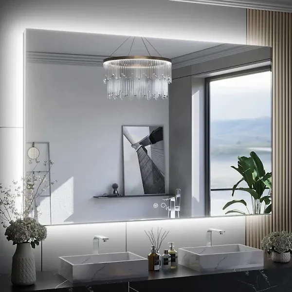 LED Backlit Frameless Lighted Bathroom Wall Mirror Vanity Mirror Dimmable Anti Fog Orren Ellis