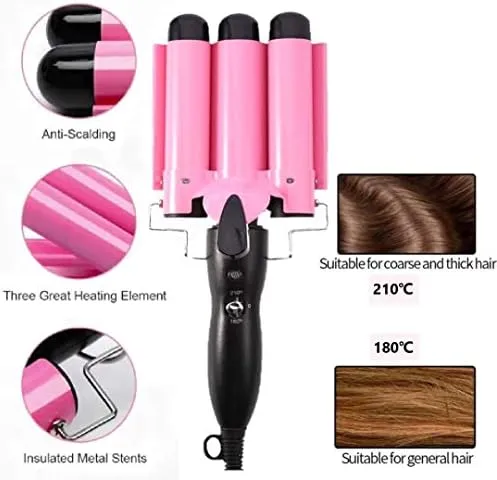 3 Jumbo Barrel Wand Babe Waves Hair Waver Temperature Adjustable Control 450 Max