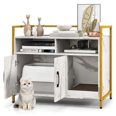 Tangkula Litter Box Enclosure, Cat Litter Box Furniture Hidden