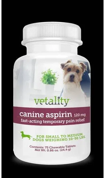 Vetality Canine Aspirin for Dogs, 75 Count