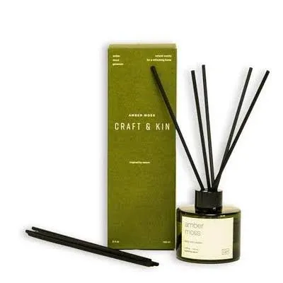 Craft & Kin Reed Diffuser Set for Home With Amber Moss Scent