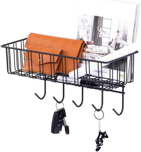 Basicwise Wall Mounted Entryway Organizer Rack with Hooks