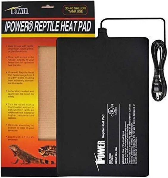 iPower 8 by 12-Inch Reptile Heat Mat Under Tank Heater Terrarium Heating Pad Ideal for Spider Snake Tarantula Hermit Crab Turtle, Black