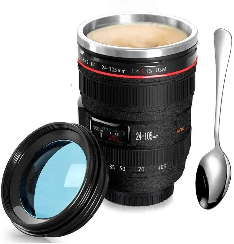 Chasing Y Camera Lens Coffee Mug, Fun Photo Stainless Steel Lens Mug Thermos Great Gifts for Photographers,Home Supplies