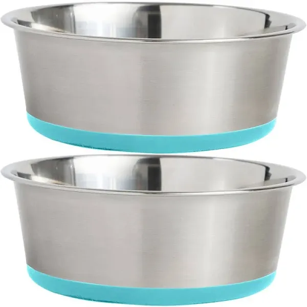 Gorilla Grip Stainless Steel Metal Dog Bowl Set of 2, Rubber Base, Heavy Duty Feeding Dishes, Food Grade BPA Free, Less Sliding, Quiet Pet Bowls for