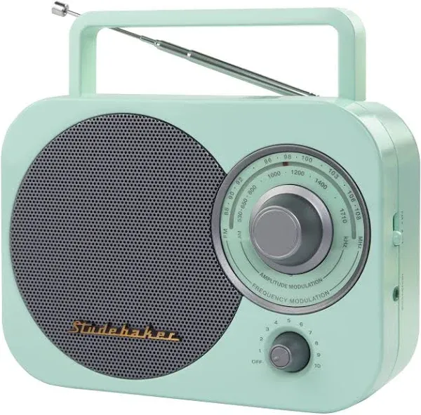 Studebaker SB2000TS Teal/Silver Retro Classic Portable AM/FM Radio with Aux Inpu