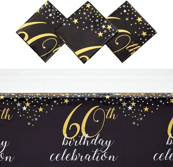 3 Pack 60th Birthday Party Tablecloth Table Cover, Party Supplies Favo