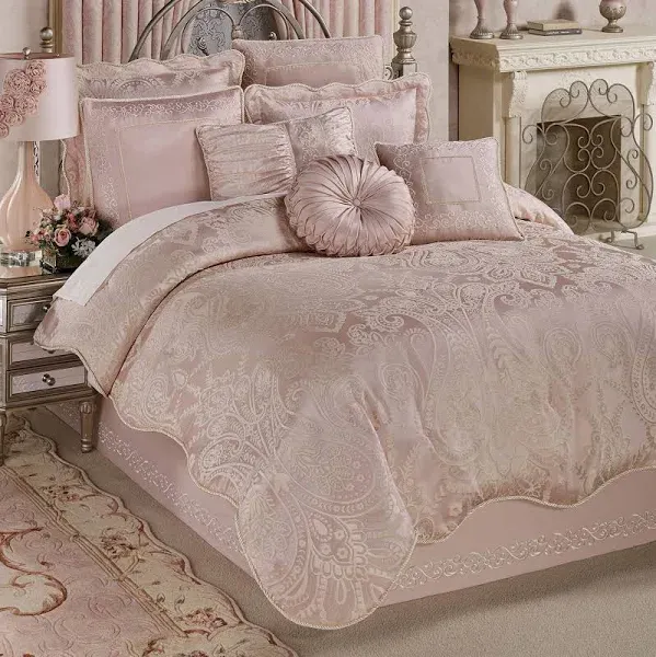 Touch of Class Romantic Princess Blush Oversized Jacquard Woven Scrollwork Comforter Set Queen