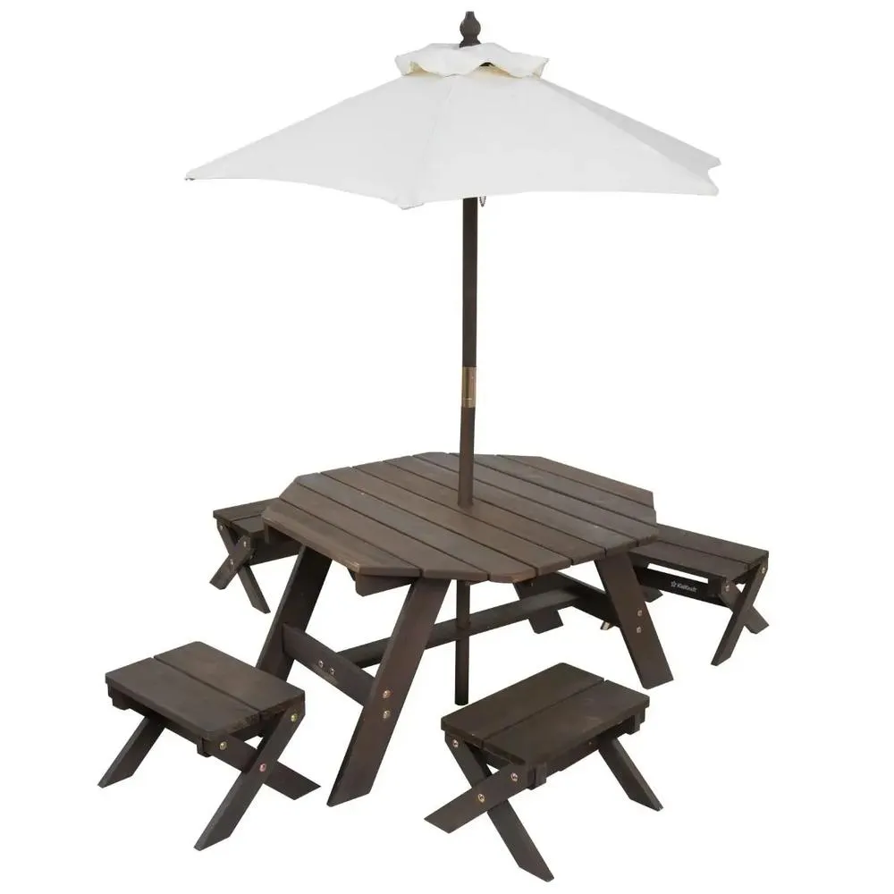 KidKraft Wooden Octagon Table Stools & Umbrella Set