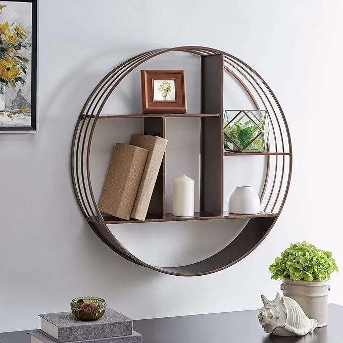 FirsTime & Co. Bronze Brody Wall Shelf, Round 3 Tier Wall Mounted Floating Shelf for Bathroom, Bedroom, Living Room Decor, Metal, Industrial, 27.5 inches