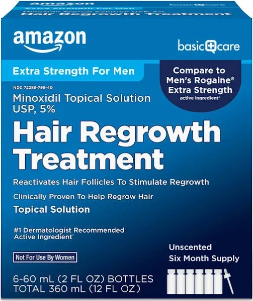 Amazon Basic Care Minoxidil Topical Solution USP, 5 Percent, Hair Regrowth Treatment for Men, Extra Strength, 12 Fluid Ounces