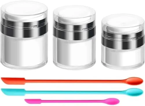 Airless Pump Bottles - Empty Cosmetic Container with Silicone Spatula Set