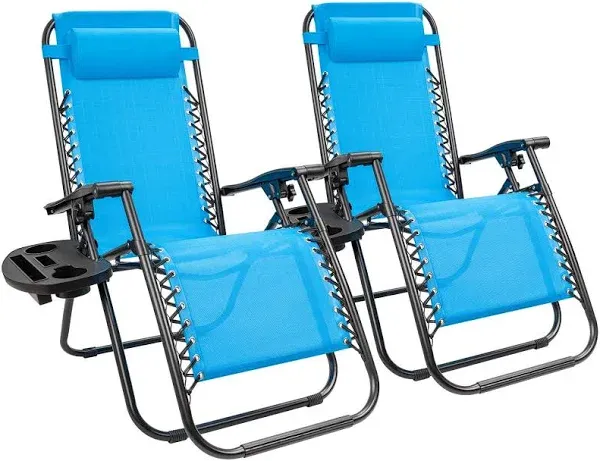 Kemon KaiMeng Zero Gravity Folding Lounge Outdoor Patio Adjustable Reclining Chair with Pillows and Cup Holders Set of 2