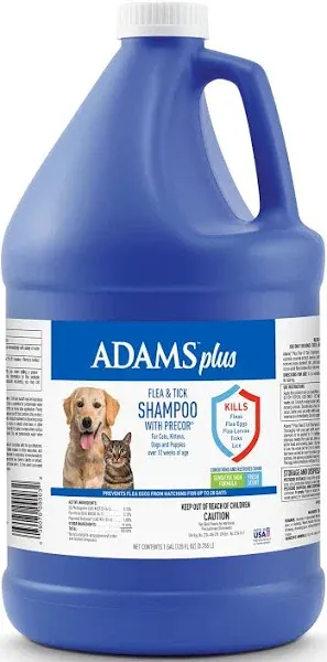 Adams Plus Flea and Tick Shampoo w/Precor 12oz For Dogs Puppies Cats and Kittens