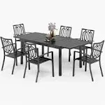 Outdoor Patio Dining Set with Steel Stackable Chairs and Expandable Table Expandable Table-7 Pieces SEATS of 6 6