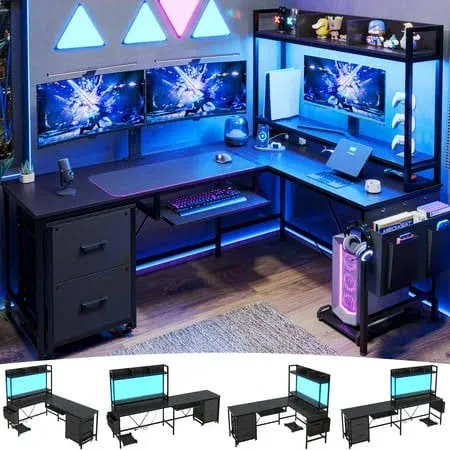 Gaming Desk 55" L Shaped with Fabric Drawer