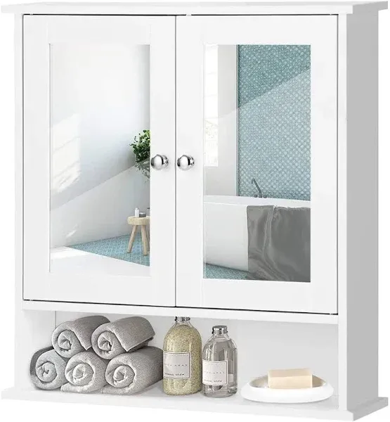 Bathroom Cabinet Mirror Storage Wall Door Mounted Medicine Cabinet with 3 Shelve