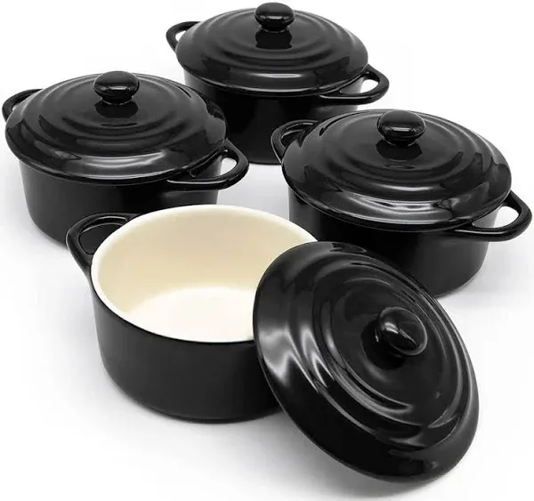 Elegant Individual Baking Ramekins - Dishwasher Safe Mini Cocotte Set of 4