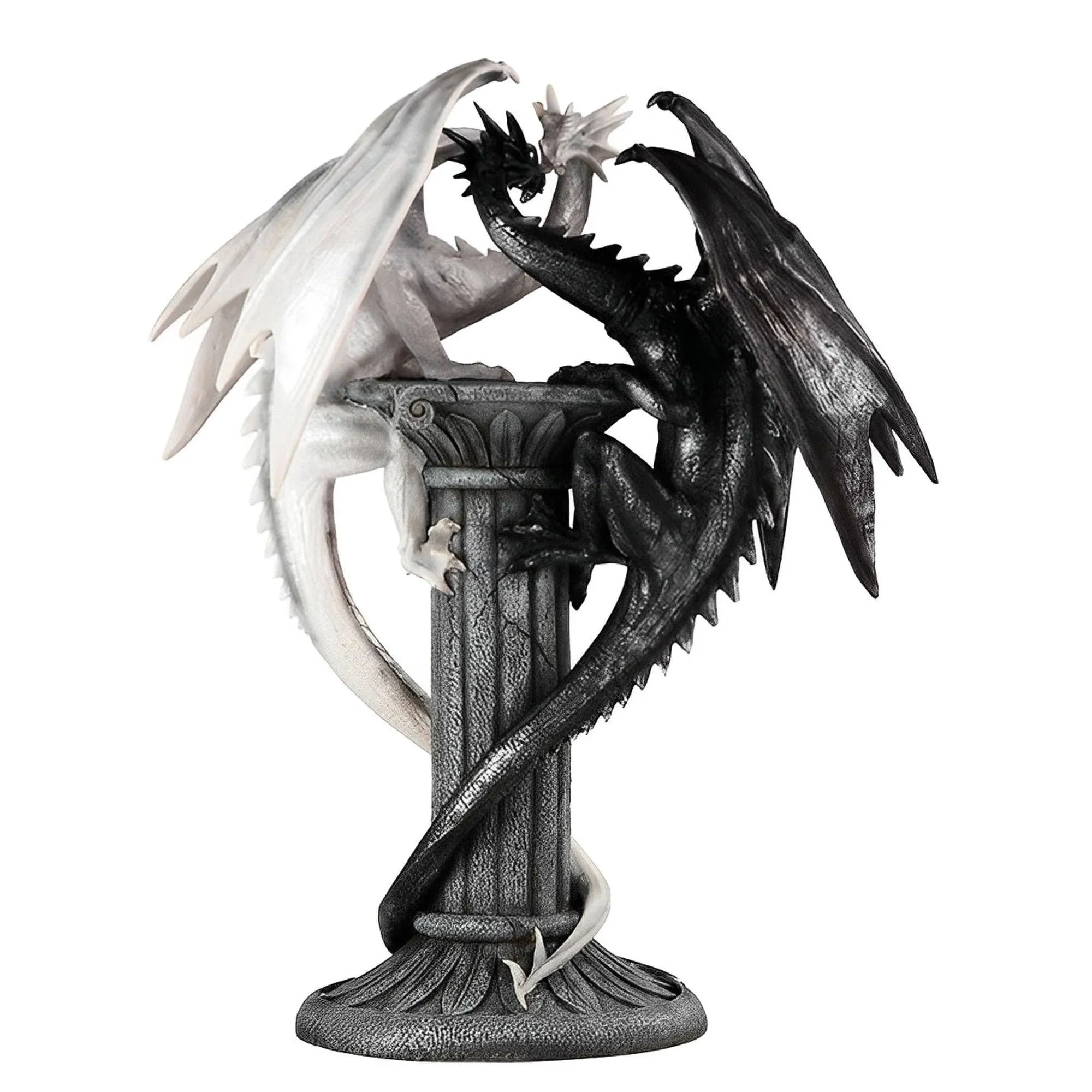 Medieval Black and White Dragons Statue